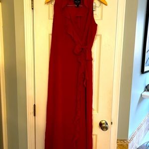 Beautiful red silk Ruffled envelop, full length dress.